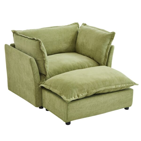 Modern Armchair Sofa Cozy Upholstered Sofa Chair With Movable Ottoman, Wide Seat - Green