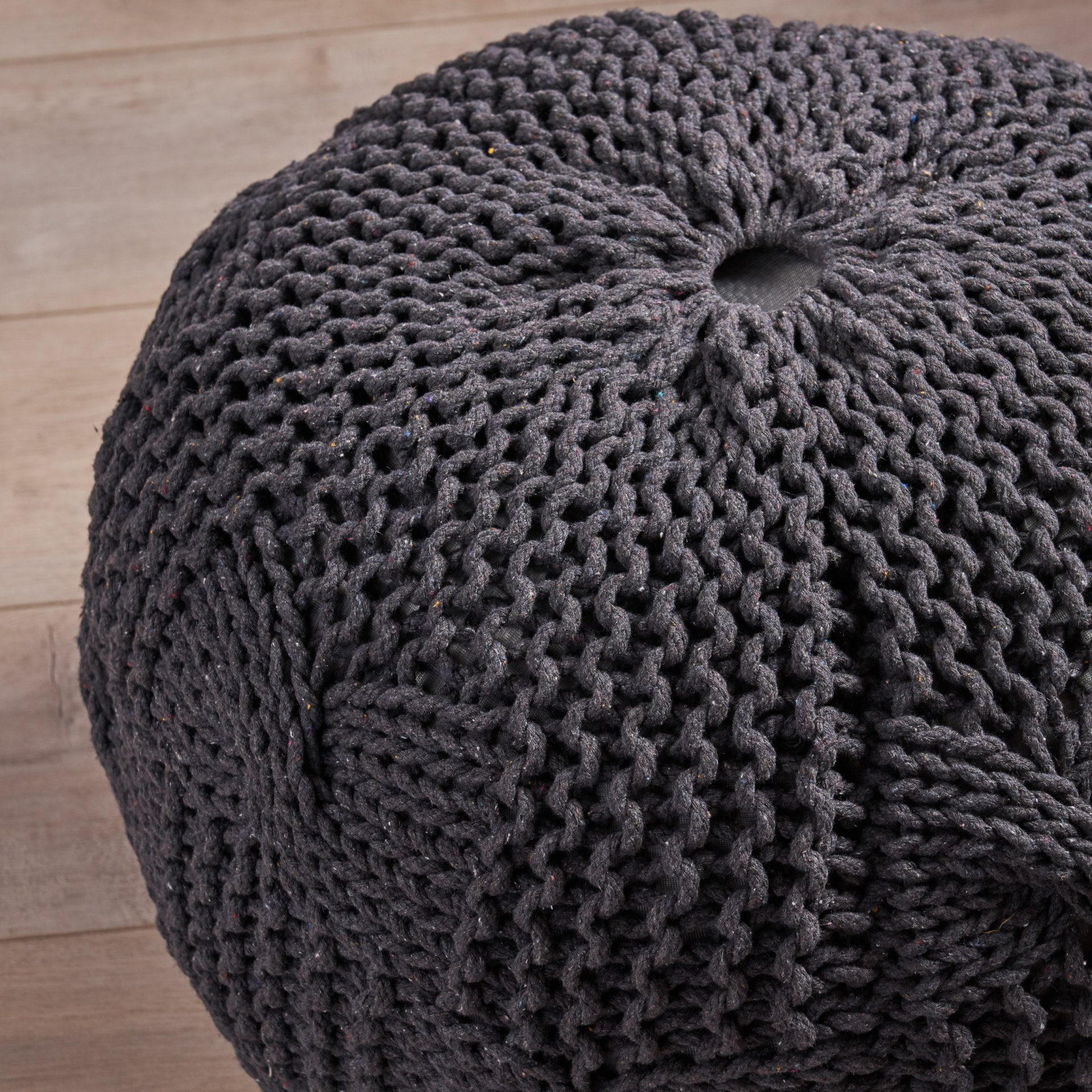Bordeaux - Knitted Cotton Round Pouf, Multi Purpose Home Accessory - Dark Gray - Image 4