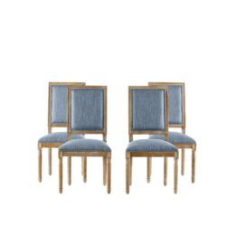Vintage Inspired French Country Dining Chairs (Set of 4) With Cane Backrest & Upholstered Seats - Slate Blue