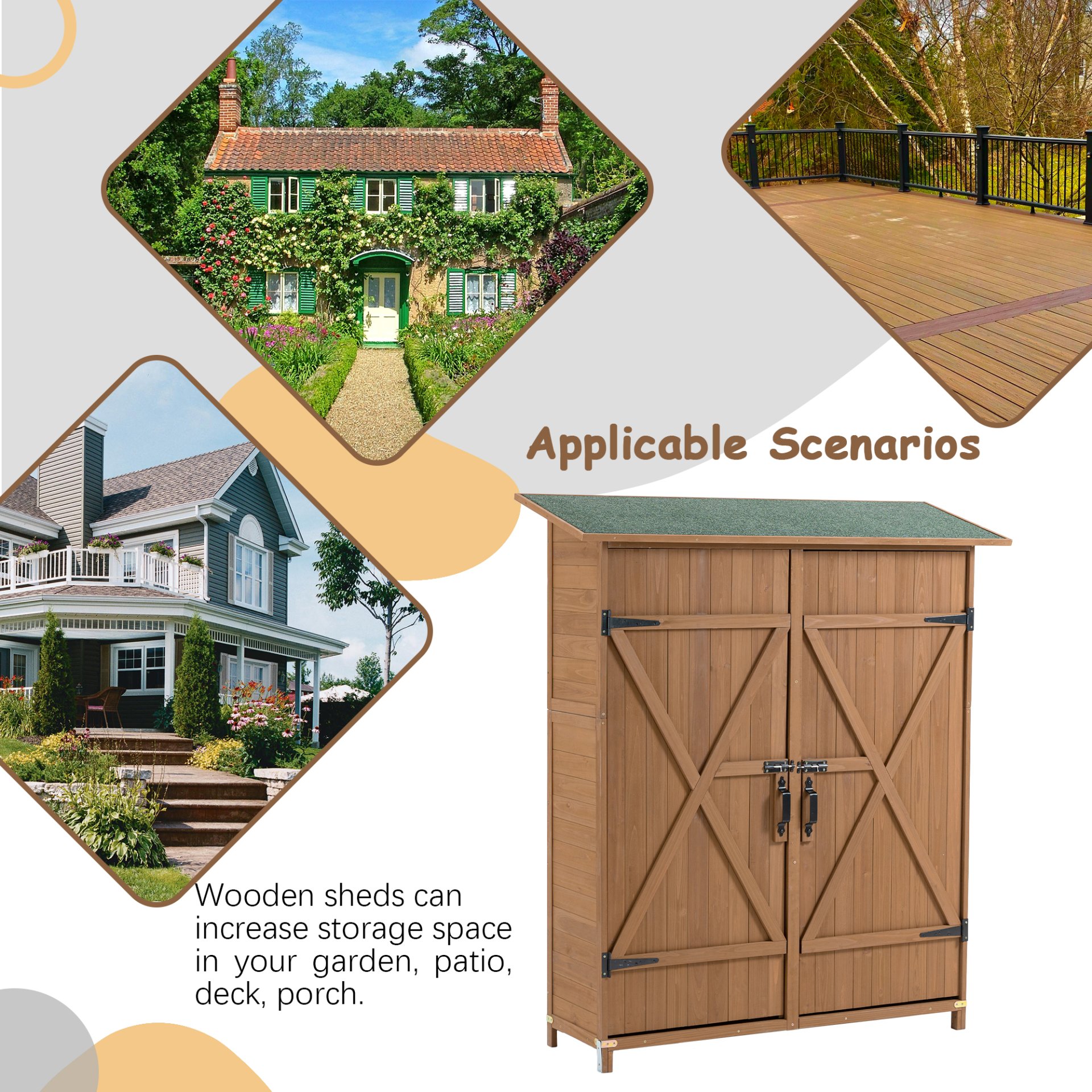 Outdoor Storage Shed With Lockable Door, Wooden Tool Storage Shed With Detachable Shelves & Pitch Roof - Yellow Brown - Image 7