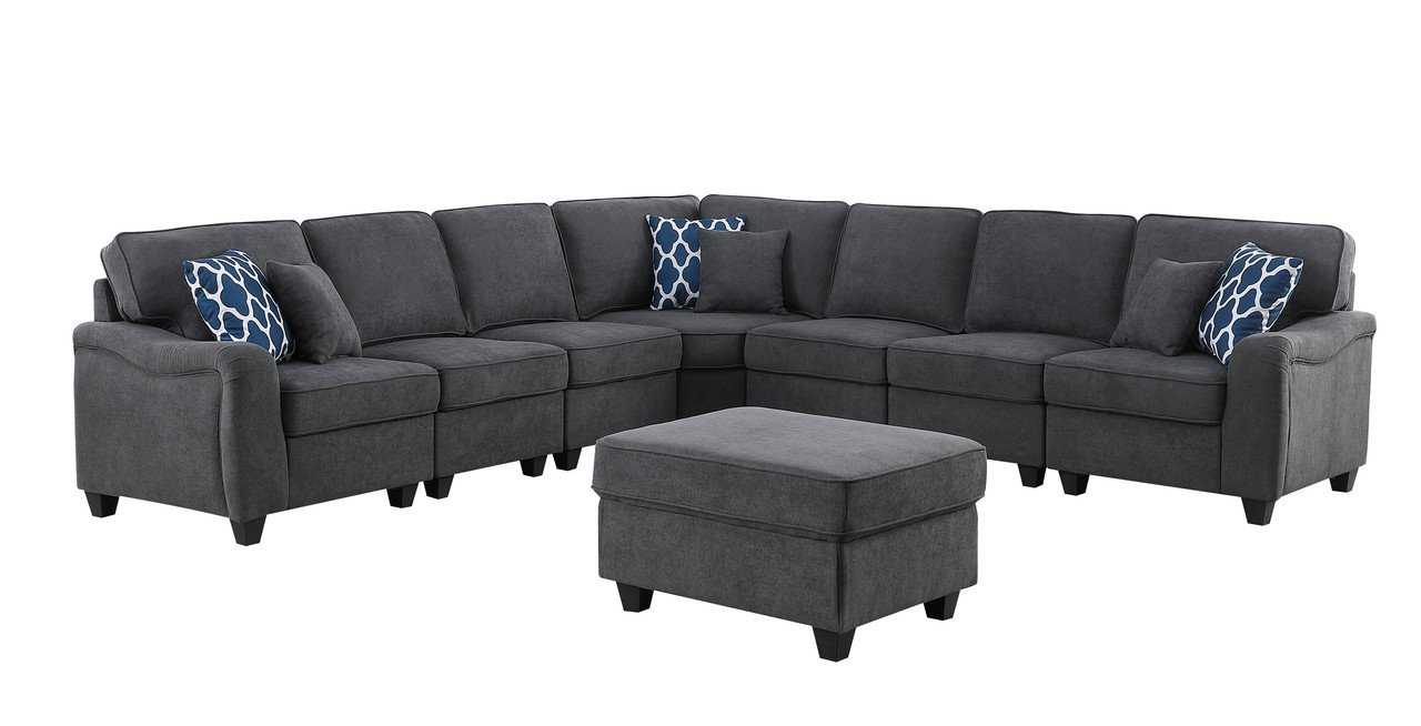 Leo - Woven 8 Piece Modular L-Shape Sectional Sofa And Ottoman - Dark Gray - Image 2