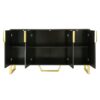Modern Sideboard With Four Doors, Metal Handles & Legs And Adjustable Shelves Kitchen Cabinet - Black - Image 11