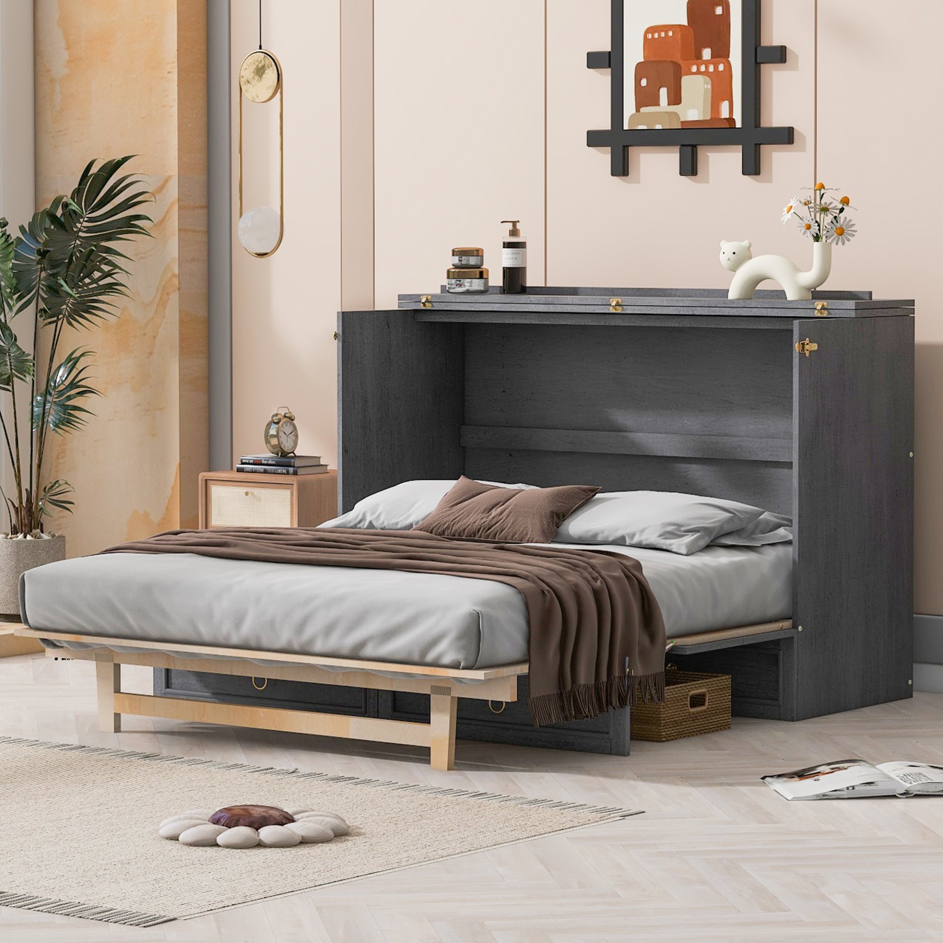 Queen Murphy Elegant Bed With Spacious Drawers - Gray - Image 4
