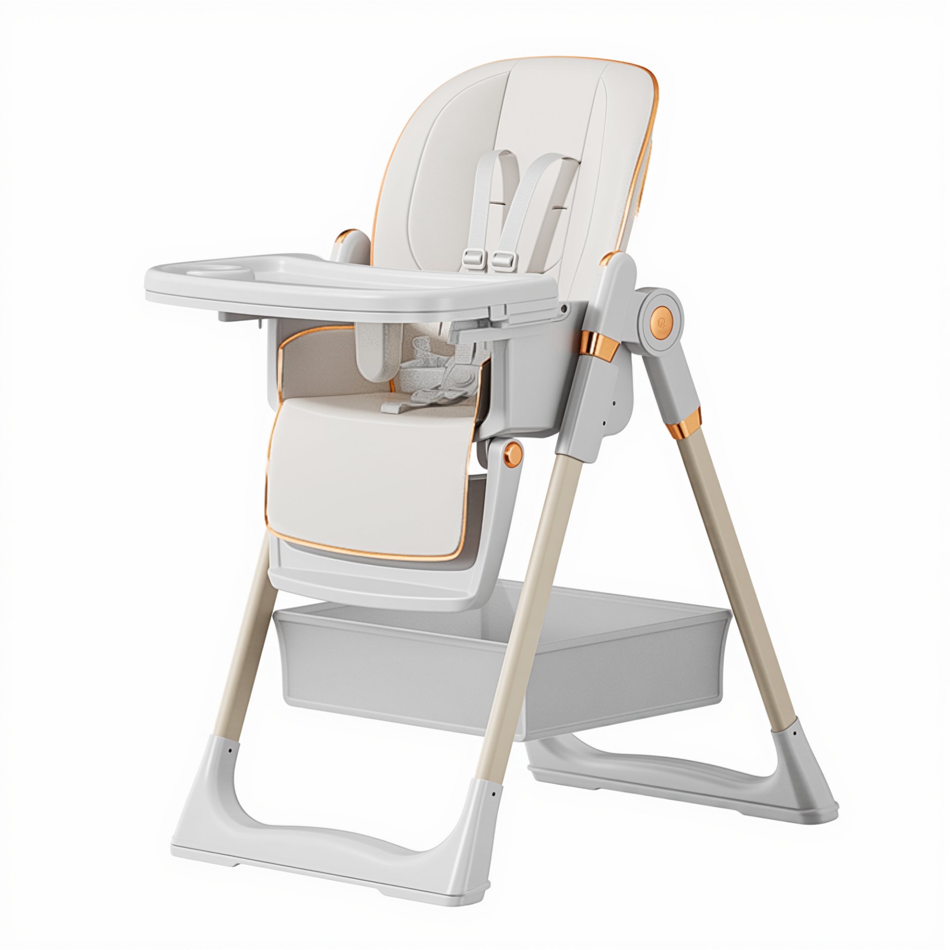 Adjustable Baby High Chair 0 - 6 Years, Portable Infant Feeding Seat With Safety Belt, Silent Lockable Wheels - White - Image 10