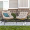 Coastal Scooped Outdoor Patio Chairs With Cushions (Set of 2) - Natural - Image 5
