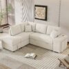 Convertible Sleeper, Sectional Pull Out Sofa Bed With Storage Ottoman, 2 Throw Pillows, 2 Stools, Wireless Charger And Two Hidden USB Ports For Living Room - Cream - Image 9