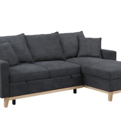 Colton - Woven Reversible Sleeper Sectional Sofa With Storage Chaise - Dark Gray