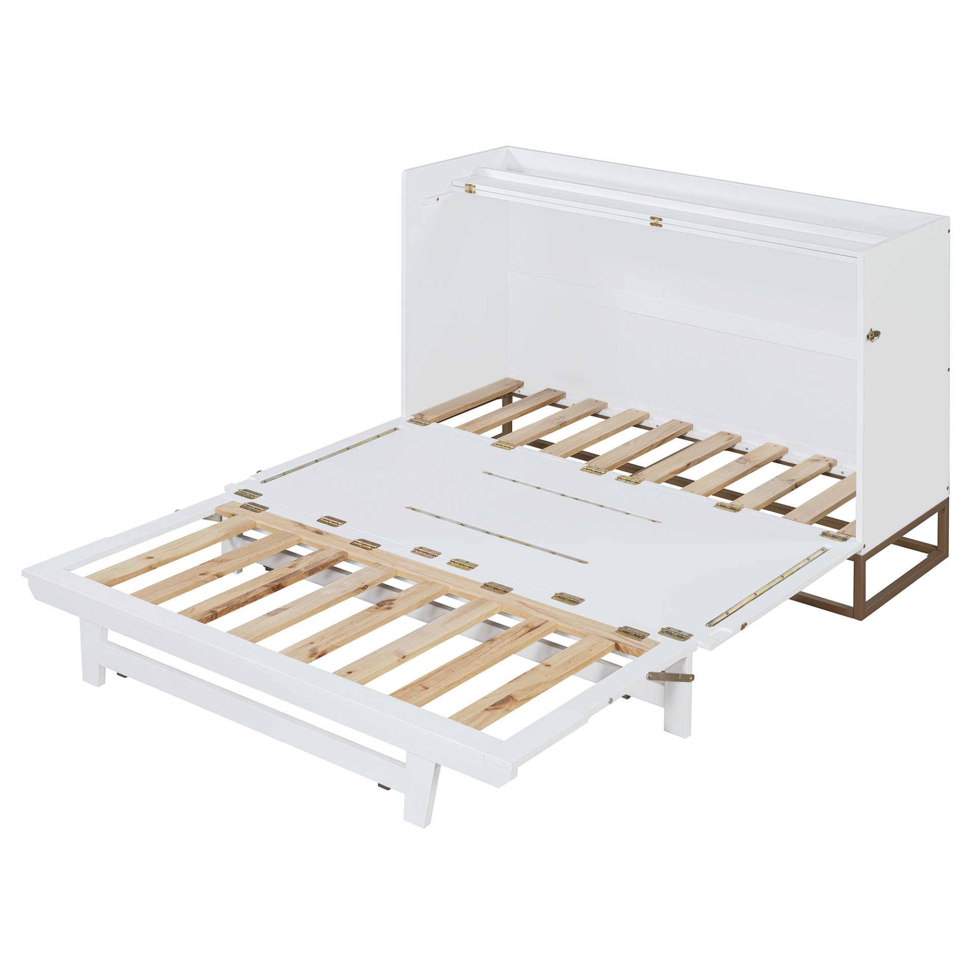 Queen Size Murphy Bed With Iron Legs, Modern Design - White - Image 11