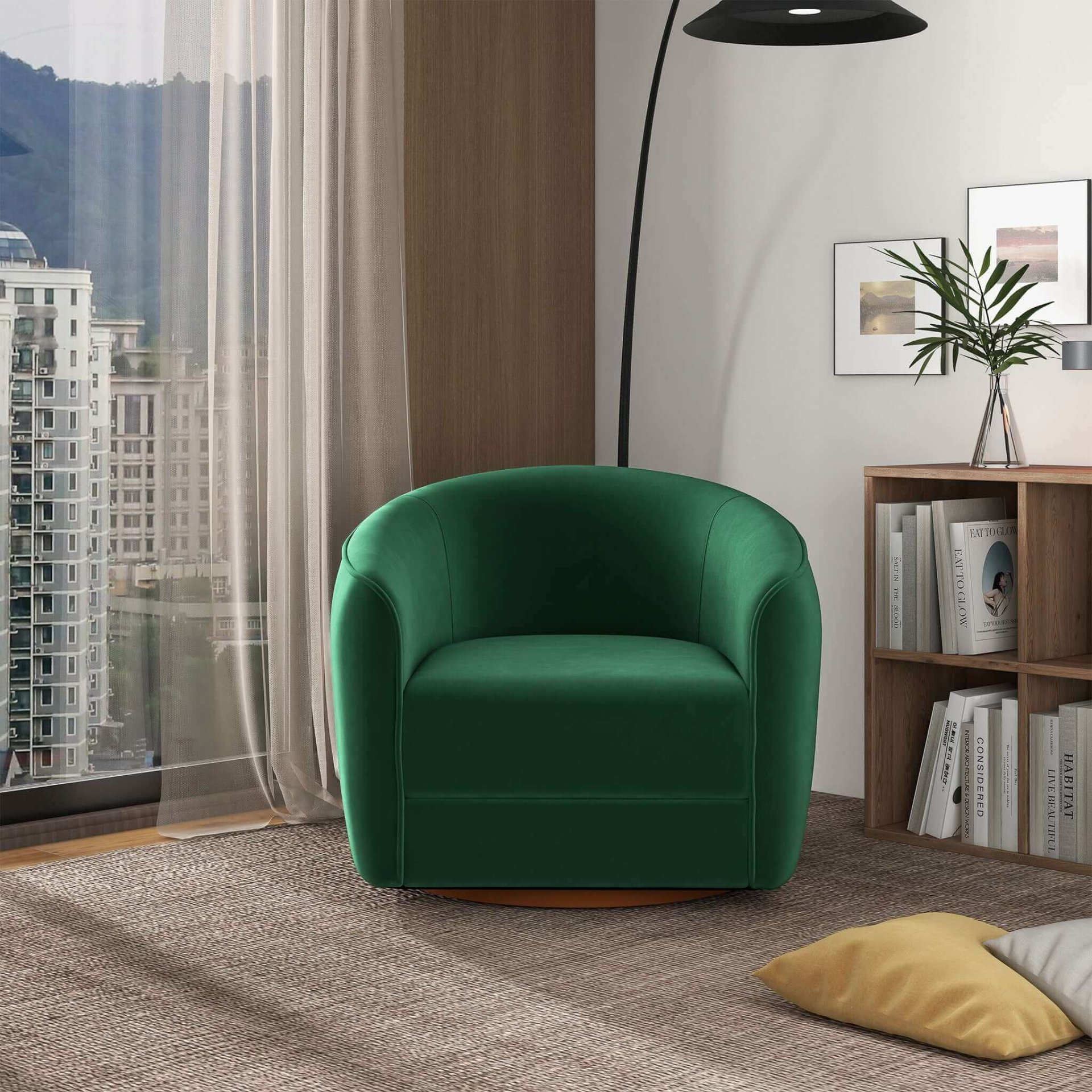 Elise - Mid-Century Modern Swivel Chair - Dark Green - Image 2