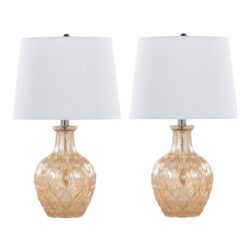 Gloria - Round Contemporary Lamp (Set of 2) - Clear Champagne Lustre / Chrome / White