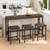 Modern Design Long Dining Table Set With 3 Stools - Dark Brown - Image 2