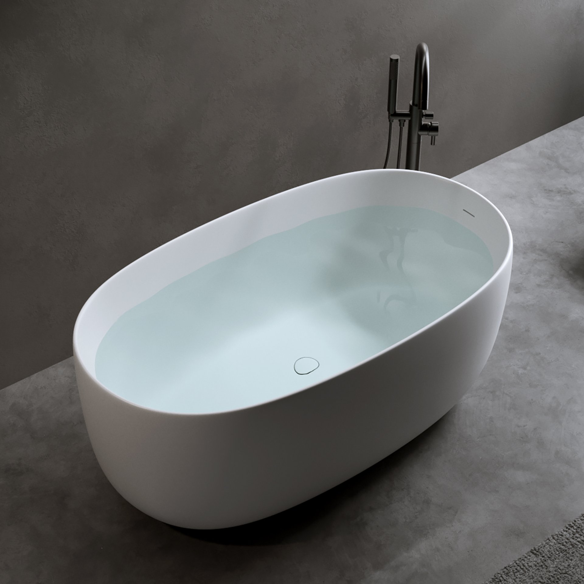 Independent Solid Surface Resin Stone Bathtub, A Modern Designed Independent Bathtub With Pop-Up Drainage And Overflow Pipes, Suitable For Small Households - Matte White - Image 4