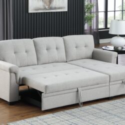 Lucca - Linen Reversible Sleeper Sectional Sofa With Storage Chaise - Light Gray
