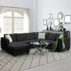 Sectional Sofa Couches Living Room Sets, 7 Seats Modular Sectional Sofa With Ottoman, L Shape Fabric Sofa Corner Couch Set With 3 Pillows - Black - Image 16