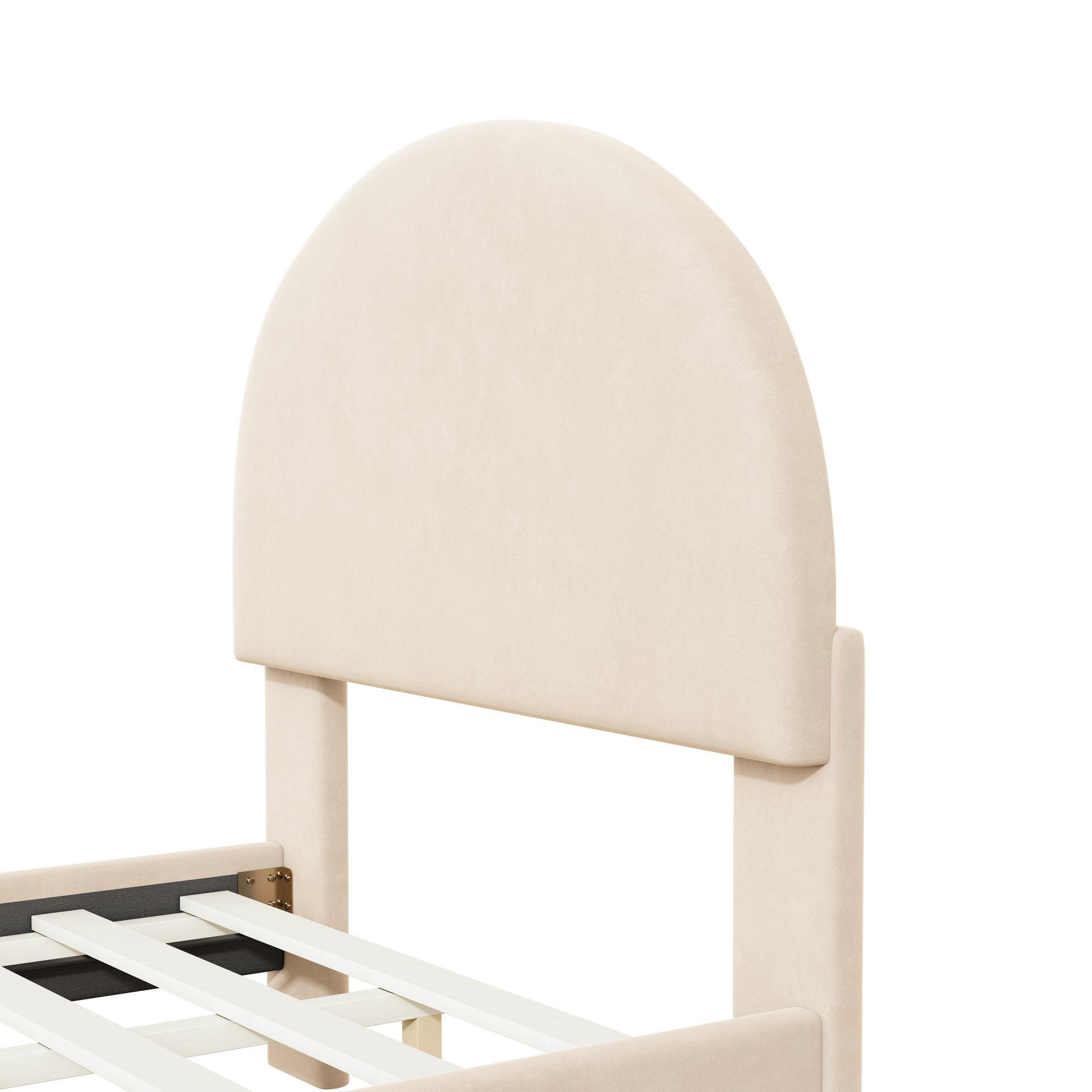 Twin Size Upholstered Platform Bed With Classic Semi-Circle Shaped Headboard And Mental Legs - Beige - Image 8
