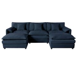 Modular Oversized Deep Seat U Shaped Couch Set With Movable Ottomans, Chenille, 3 Seater Comfy Cloud Sofa - Blue