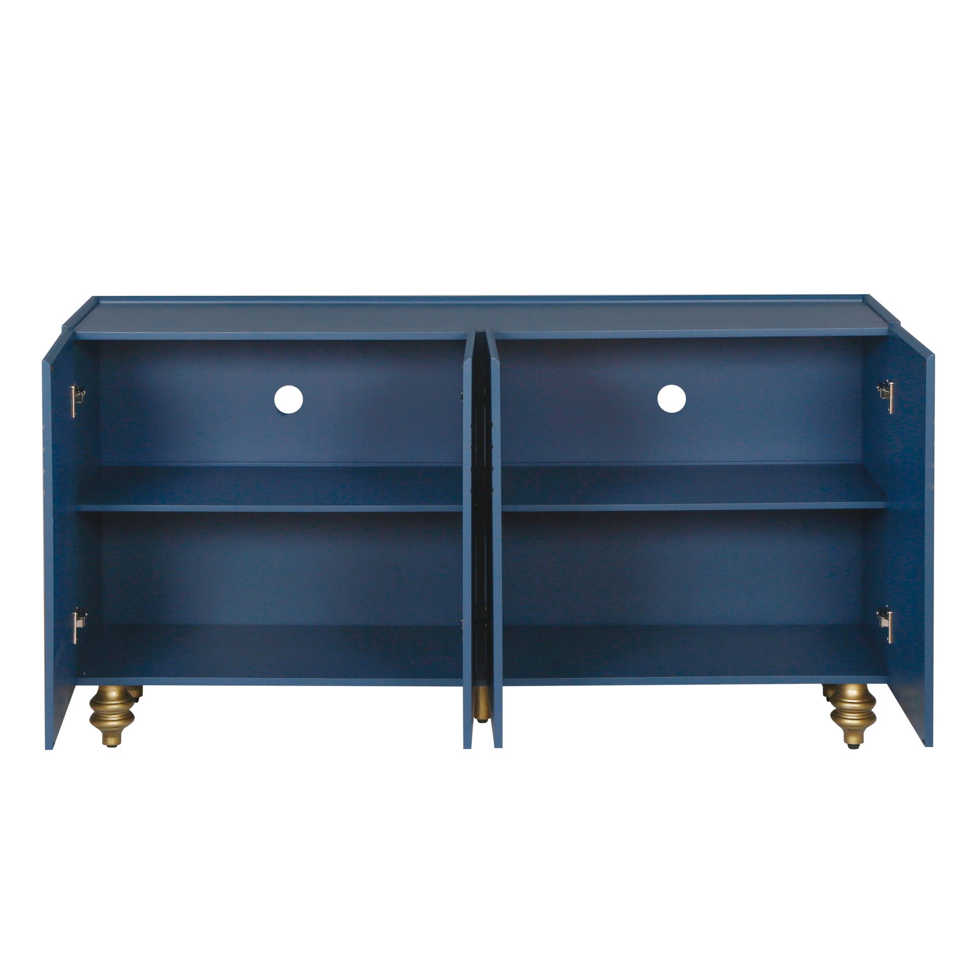 Modern Fluted Sideboard Buffet With Adjustable Shelves, Curve Element With Strict Lines - Navy Blue - Image 11