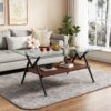 Rectangle Coffee Table With Tempered Glass Top And Metal Legs, Modern Table For Living Room, Transparent Glass - Dark Brown - Image 2