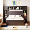 Full Size Bed With All In One Cabinet, Shelf And Sockets, Twin Size Trundle - Espresso - Image 13