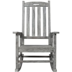 Wooden Oversized Porch Rocker Chair With Wide Seat And Tall Backrest, High Back Smooth Rocking Chairs For Outdoor & Indoor - Light Gray