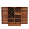 Home Bar Cabinet, Industrial Rattan Door Fold Out Bar Cabinet With Storage Bar Table - Walnut - Image 15