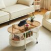 Movable Oval Metal Glass Coffee Table With Storage - White - Image 19