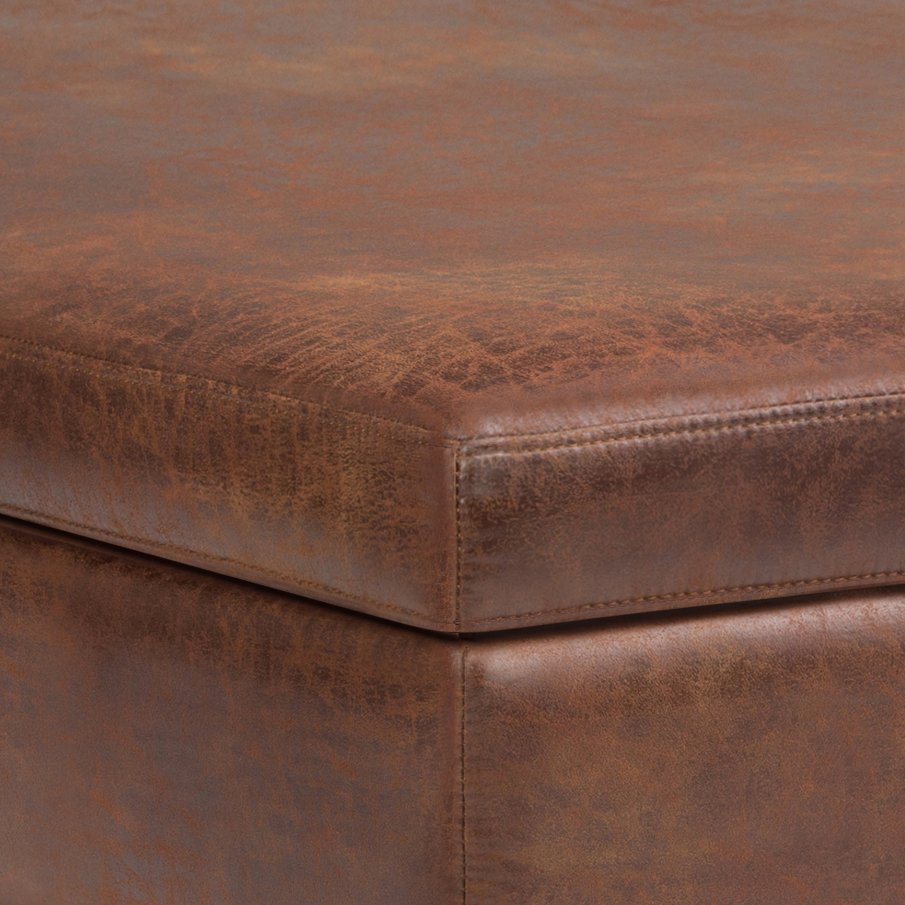 Owen - Extra Large Square Coffee Table Storage Ottoman - Distressed Saddle Brown - Image 3