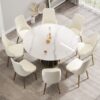 59.05" Modern Artificial Stone Round Panel Metal Iron Base Dining Table, Can Accommodate 8 People, (Not Including Chairs) - White / Black - Image 4