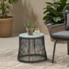 Southport - Boho Side Table With Glass Top, Woven Rope And Iron Frame - Gray - Image 2