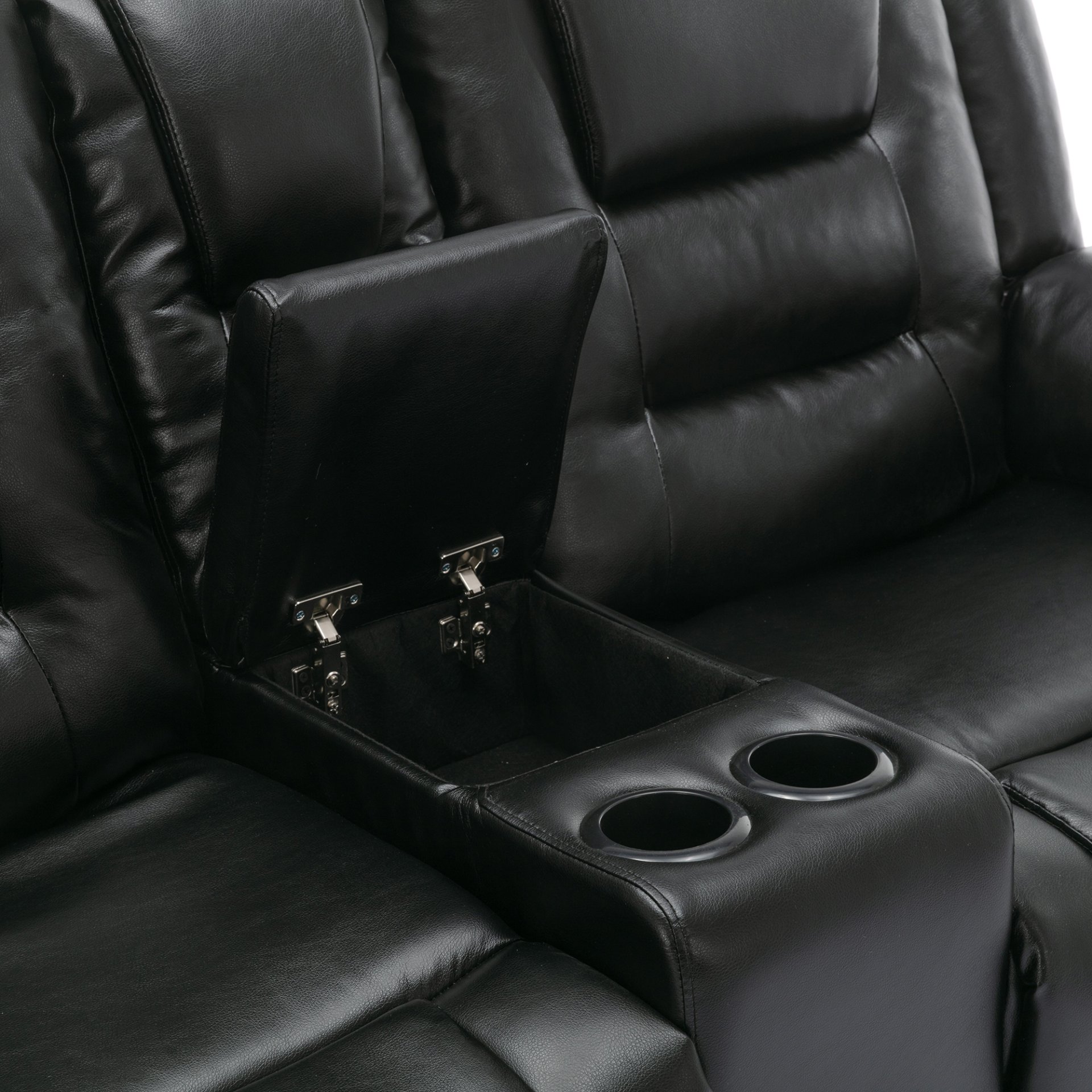 2 Seater Home Theater Recliner Manual Recliner Chair With A Storage Box And Two Cup Holders For Living Room - Black - Image 24