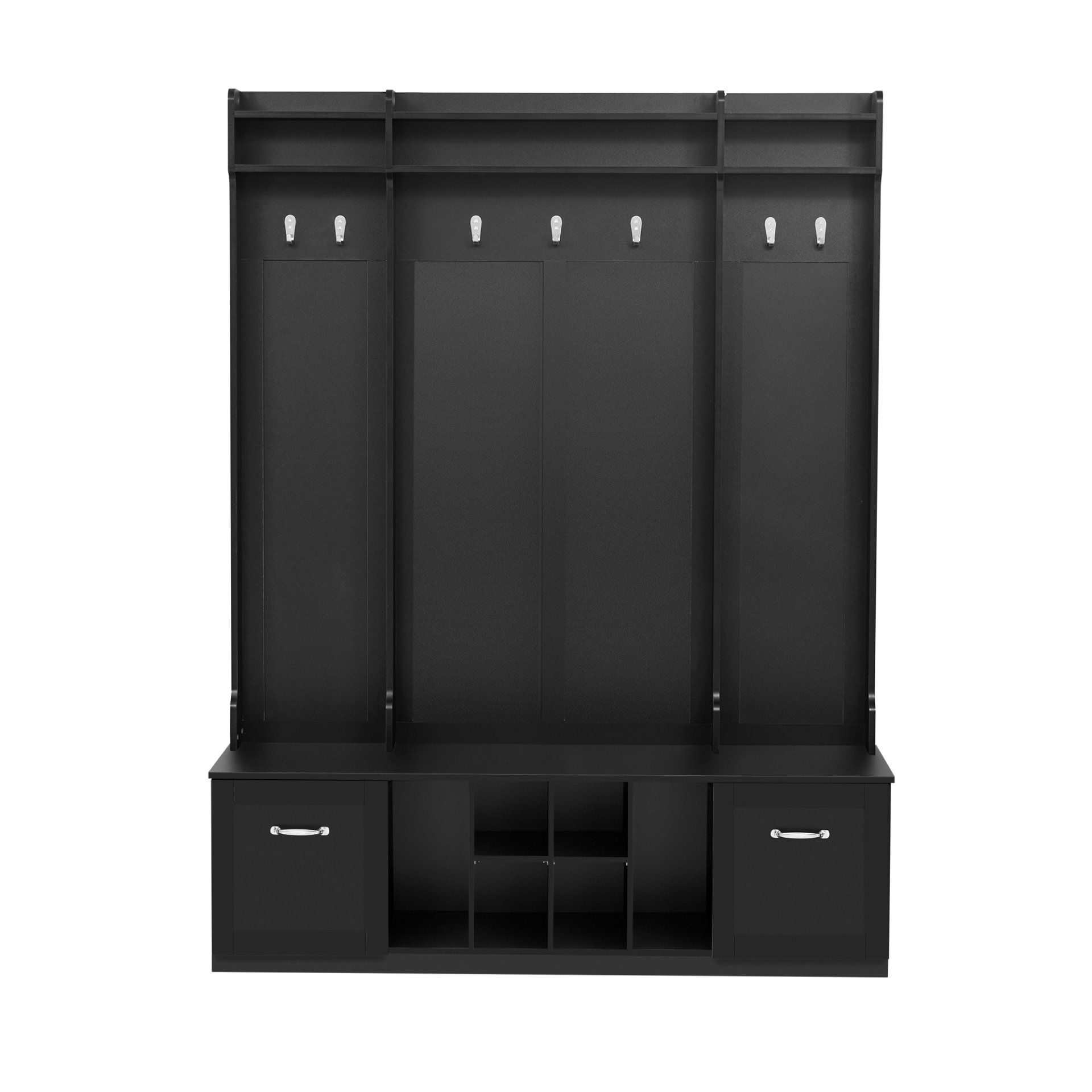 5 In 1 Entryway Bench With Coat Rack, 7 Sturdy Hooks, 2 Spacious Drawers And Adjustable Shelves, Wide Hall Tree With Metal Handles For Hallway - Black - Image 10
