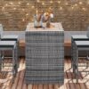 5 Pieces Outdoor Patio Wicker Bar Set, Bar Height Chairs With Non-Slip Feet And Fixed Rope, Removable Cushion, Acacia Wood Table Top - Brown / Gray - Image 6