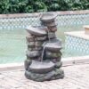Indoor Outdoor Stone Water Fountain, 4 Tier Polyresin Cascading Rock Bowl Freestanding Fountain With LED Ligh - Gray - Image 4