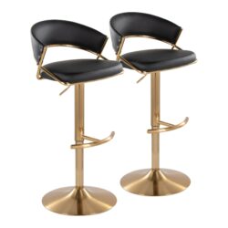Jie - Contemporary Adjustable Barstool With Swivel With Rounded T Footrest (Set of 2) - Gold / Black