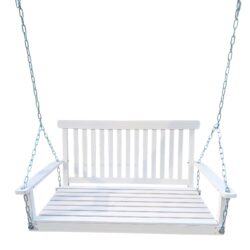 Front Porch Swing With Armrests For Outdoor Patio, Garden Yard, Backyard Or Sunroom - White