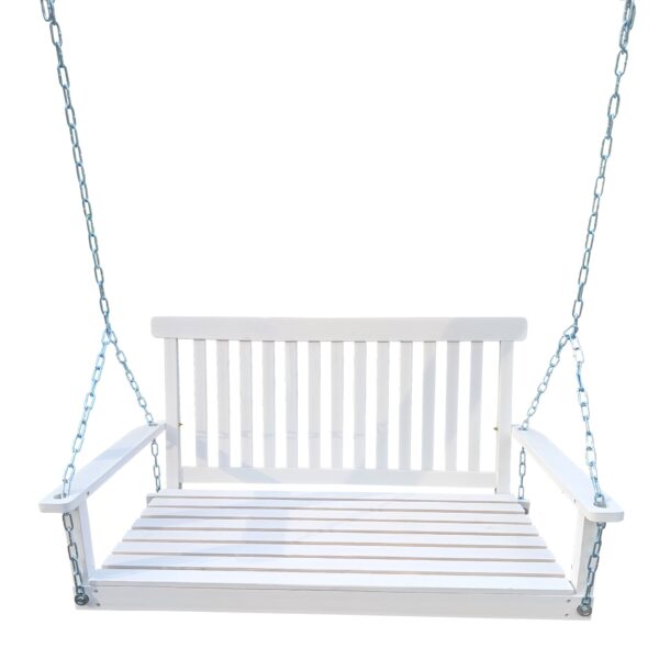 Front Porch Swing With Armrests For Outdoor Patio, Garden Yard, Backyard Or Sunroom - White