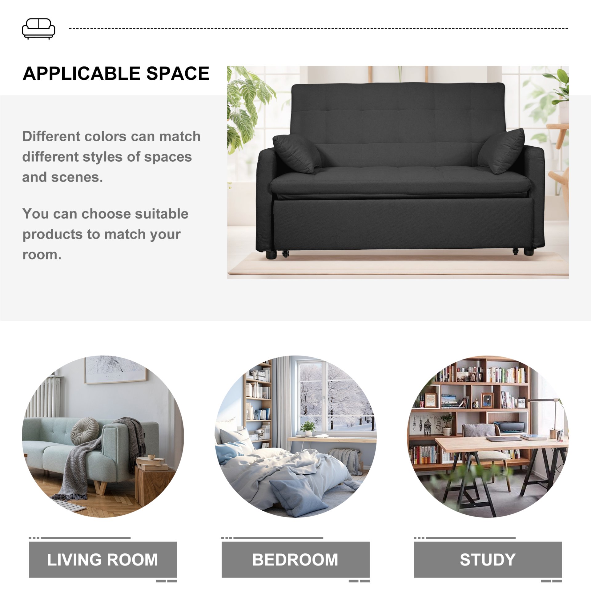 Balus - 2 In 1 Convertible Sofa Bed With Storage And Adjustable Backrest - Gray - Image 6