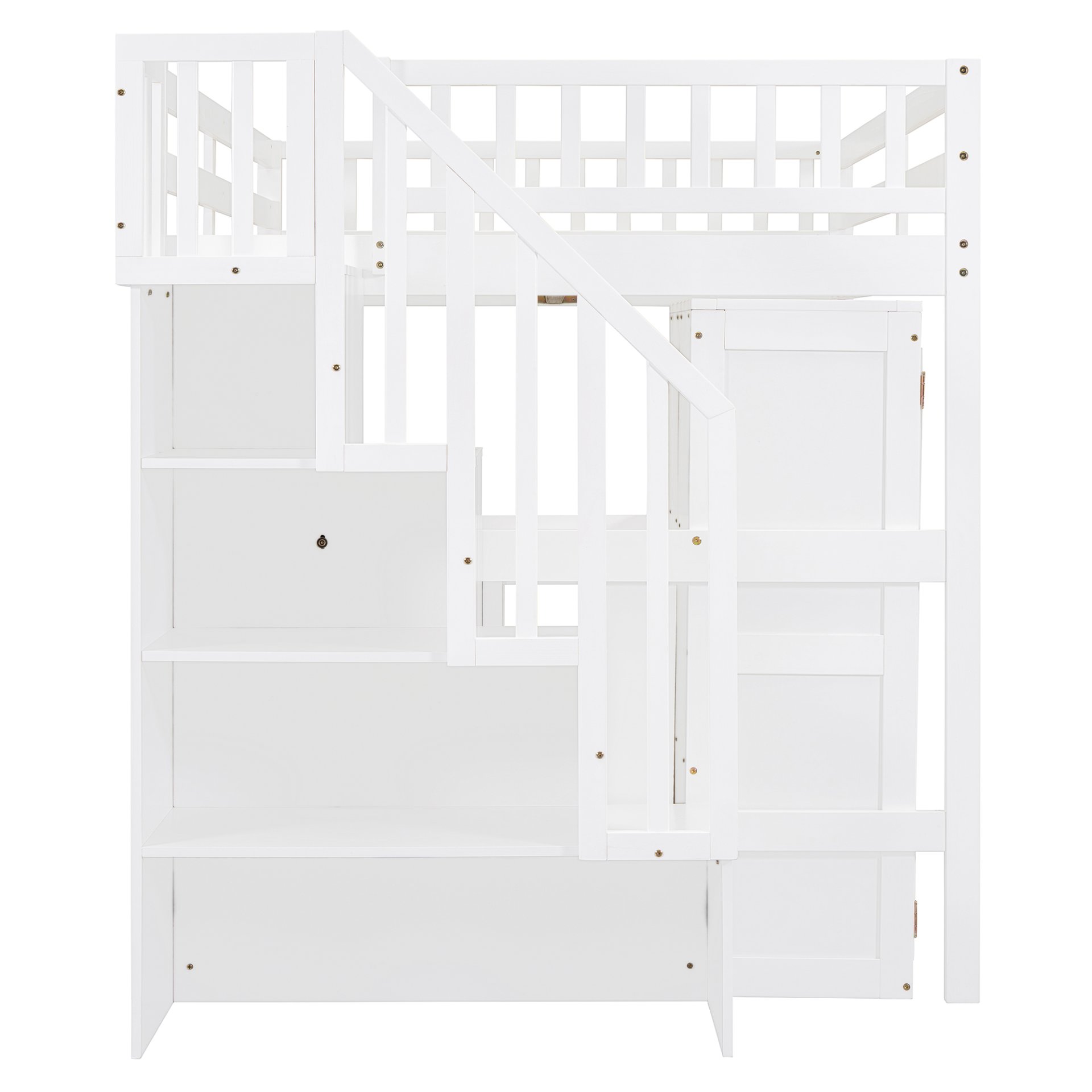 Full Size Loft Bed With Stairs, Bookshelf, Drawers, Desk & Wardrobe, Space Saving Multifunctional Furniture - White - Image 8