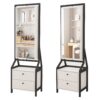 Modern Design Rotating Floor Standing Mirror Closet & Spacious Storage Area - White - Image 7