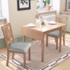 3 Piece Kitchen Dining Set With Drop Leaf Dining Table And 2 Dining Upholstered Chairs, Dining Room Set For Small Places - Natural - Image 2