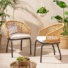 Outdoor Wicker Chair With Powder Coated Iron Legs - Light Brown - Image 8