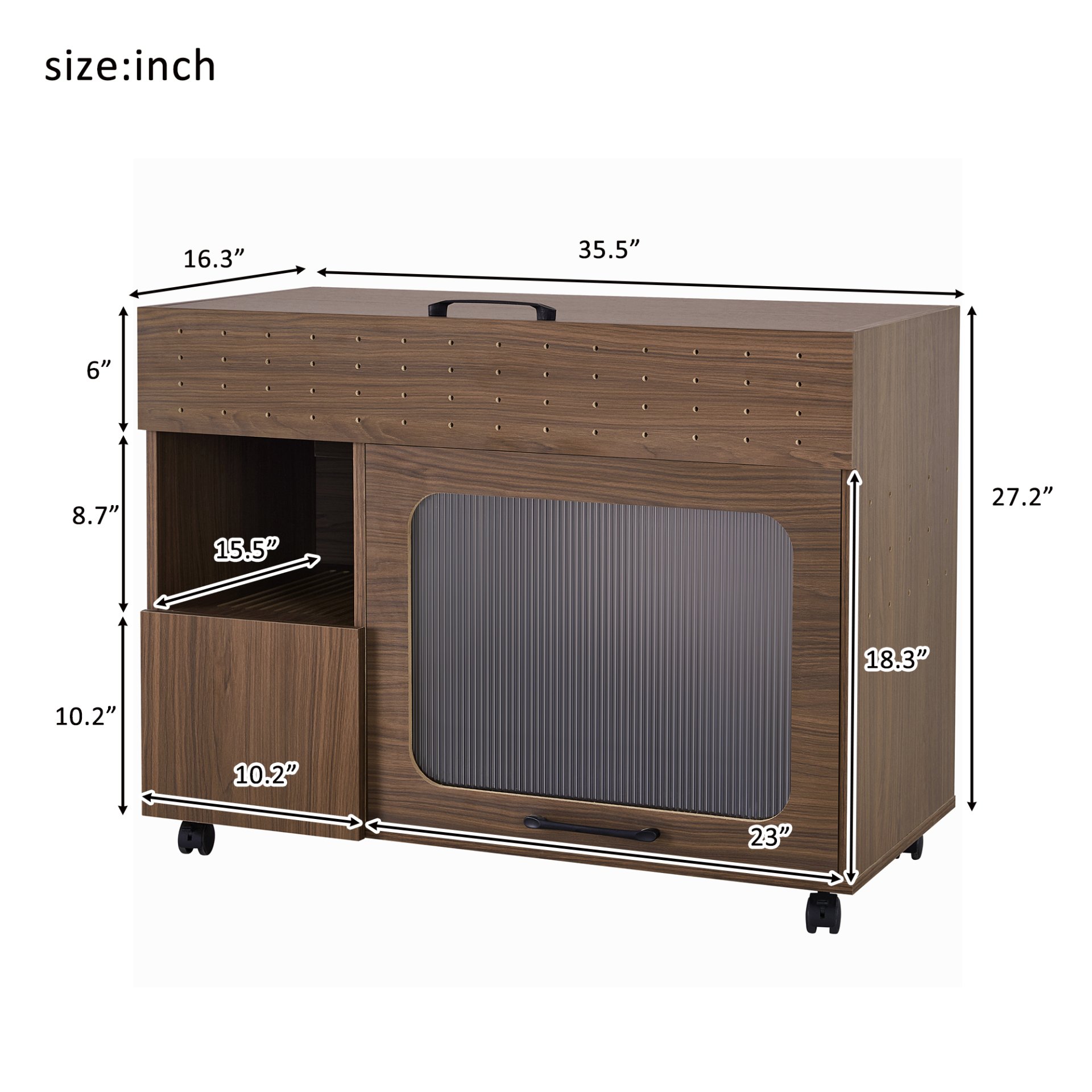 Furniture Style Multi Use Cat Litter Box House With Storage - Walnut - Image 3