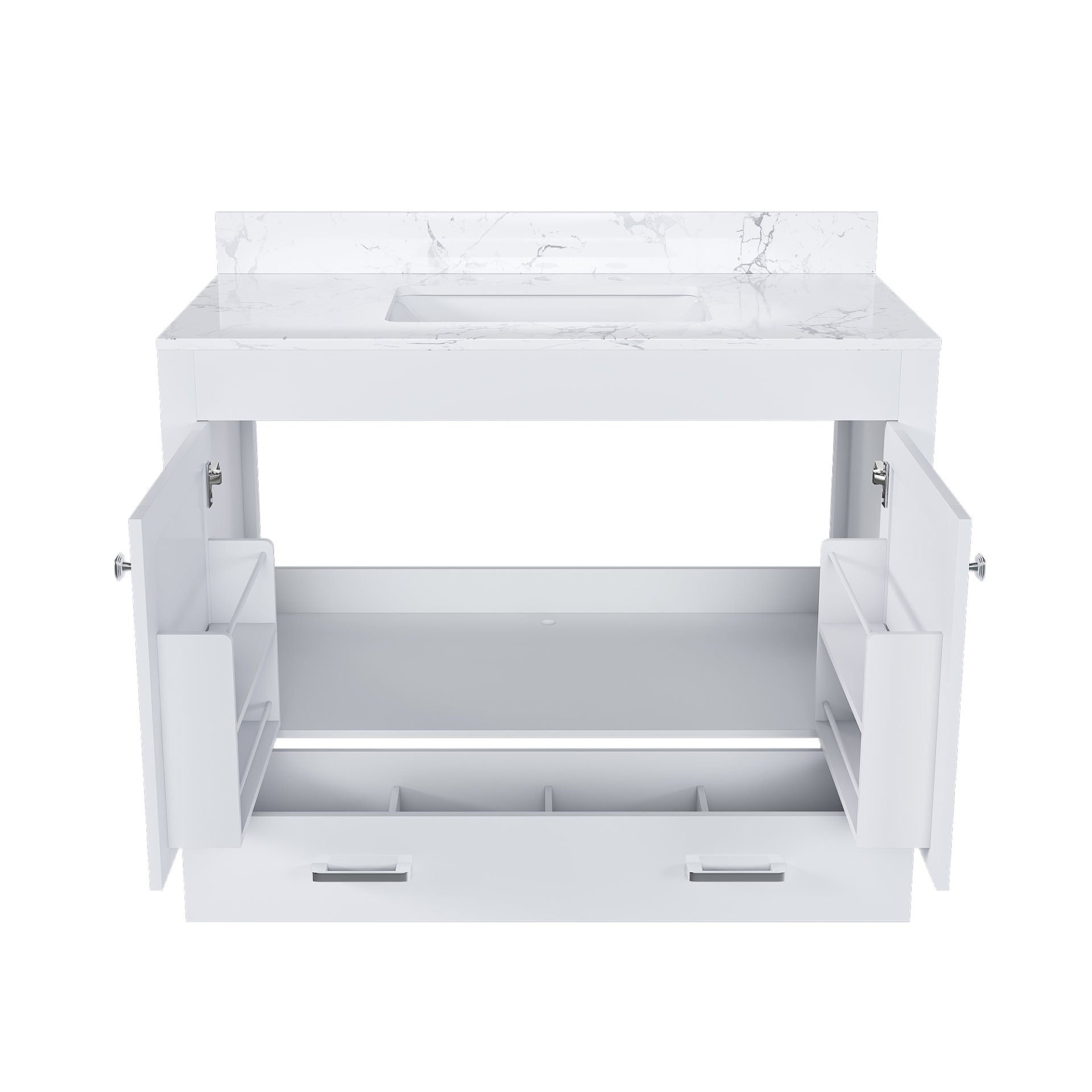 43" Bathroom Vanity With Artificial Marble Carrara Top Set, Multi Functional Bathroom Cabinet With Doors And Drawer - White - Image 15