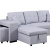 Dennis - Linen Fabric Reversible Sleeper Sectional With Storage Chaise And 2 Stools - Light Gray - Image 15