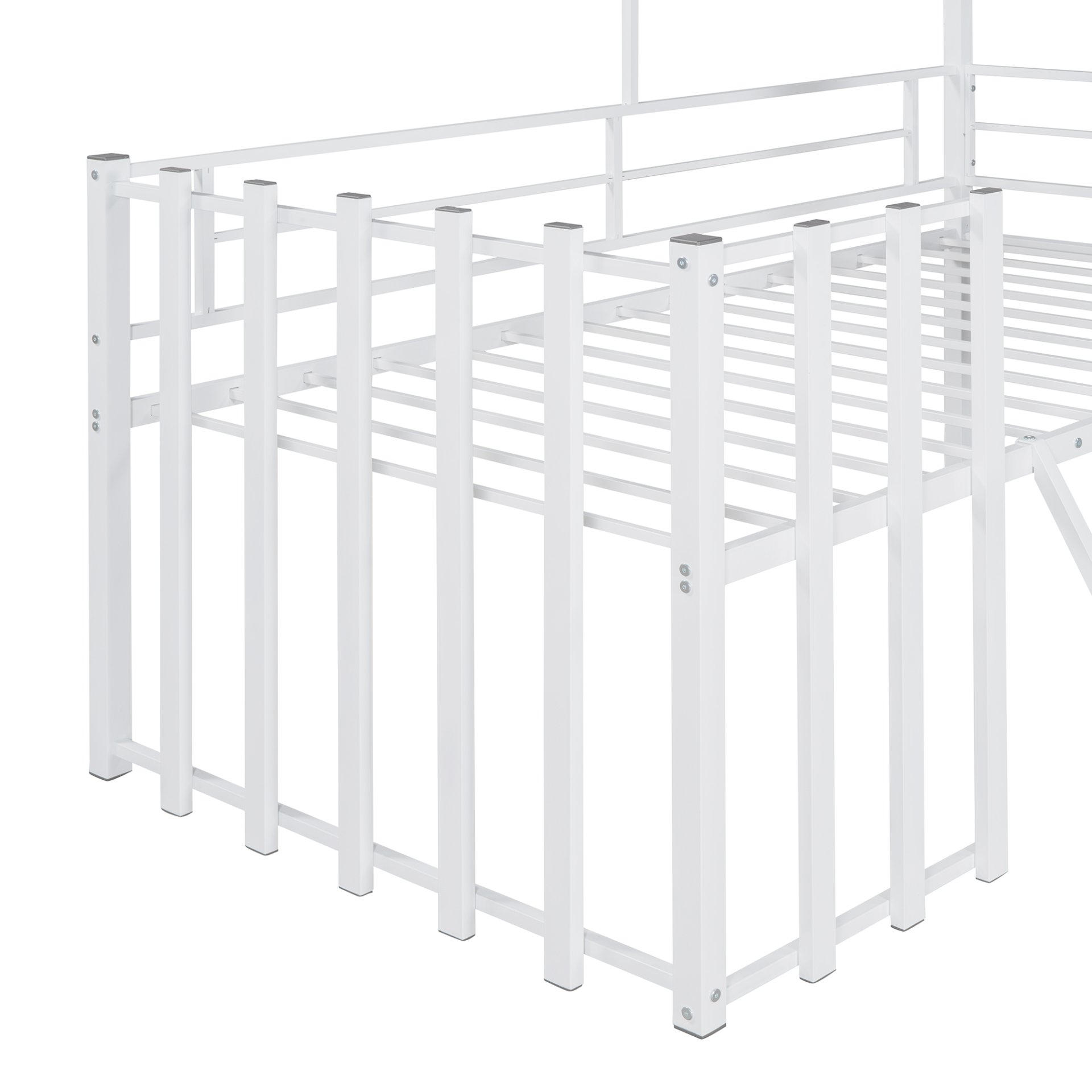 Twin Size Loft Bed With Roof, Window, Guardrail, Ladder - White - Image 13