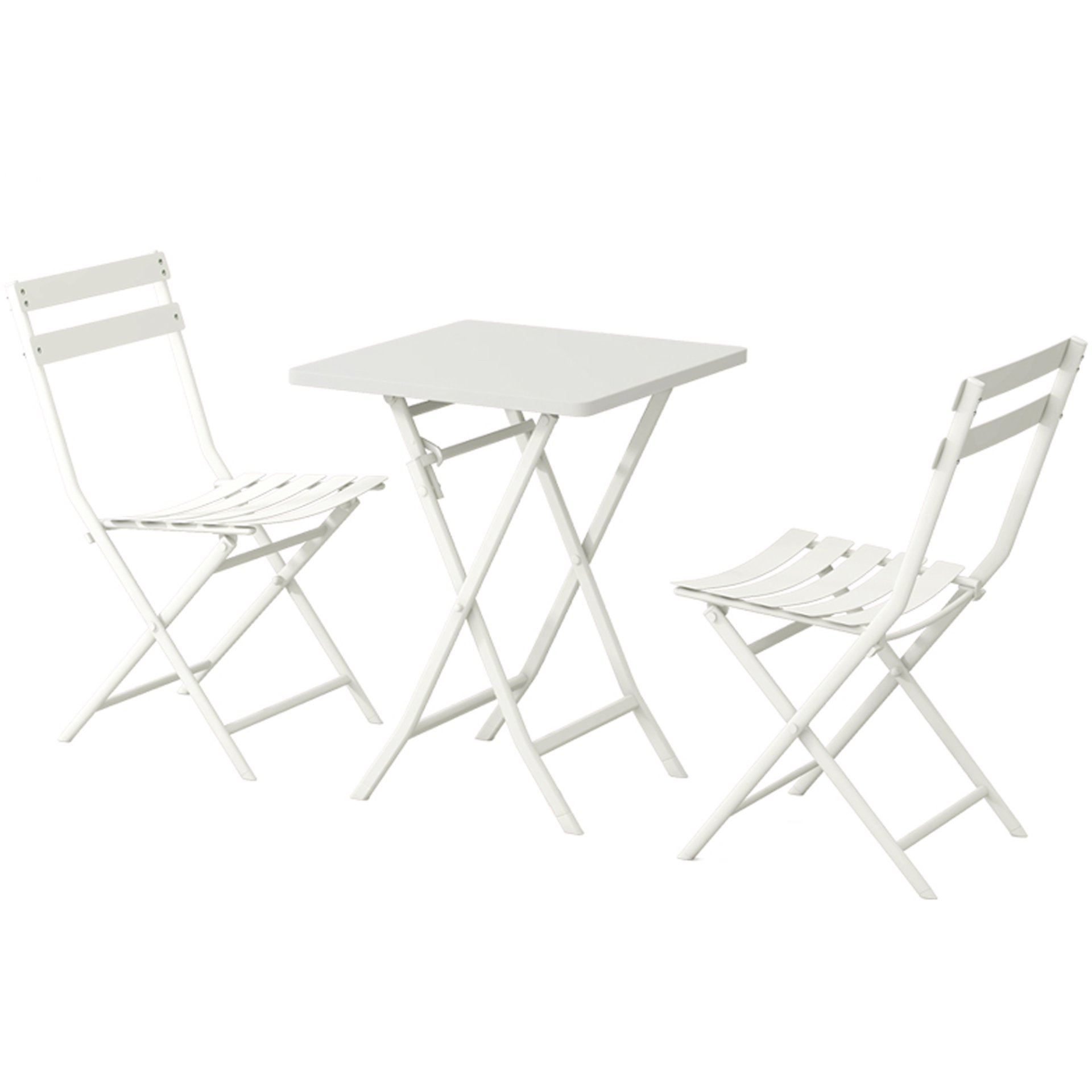 3 Piece Patio Bistro Set Of Foldable Square Table And Chairs - White - Image 20
