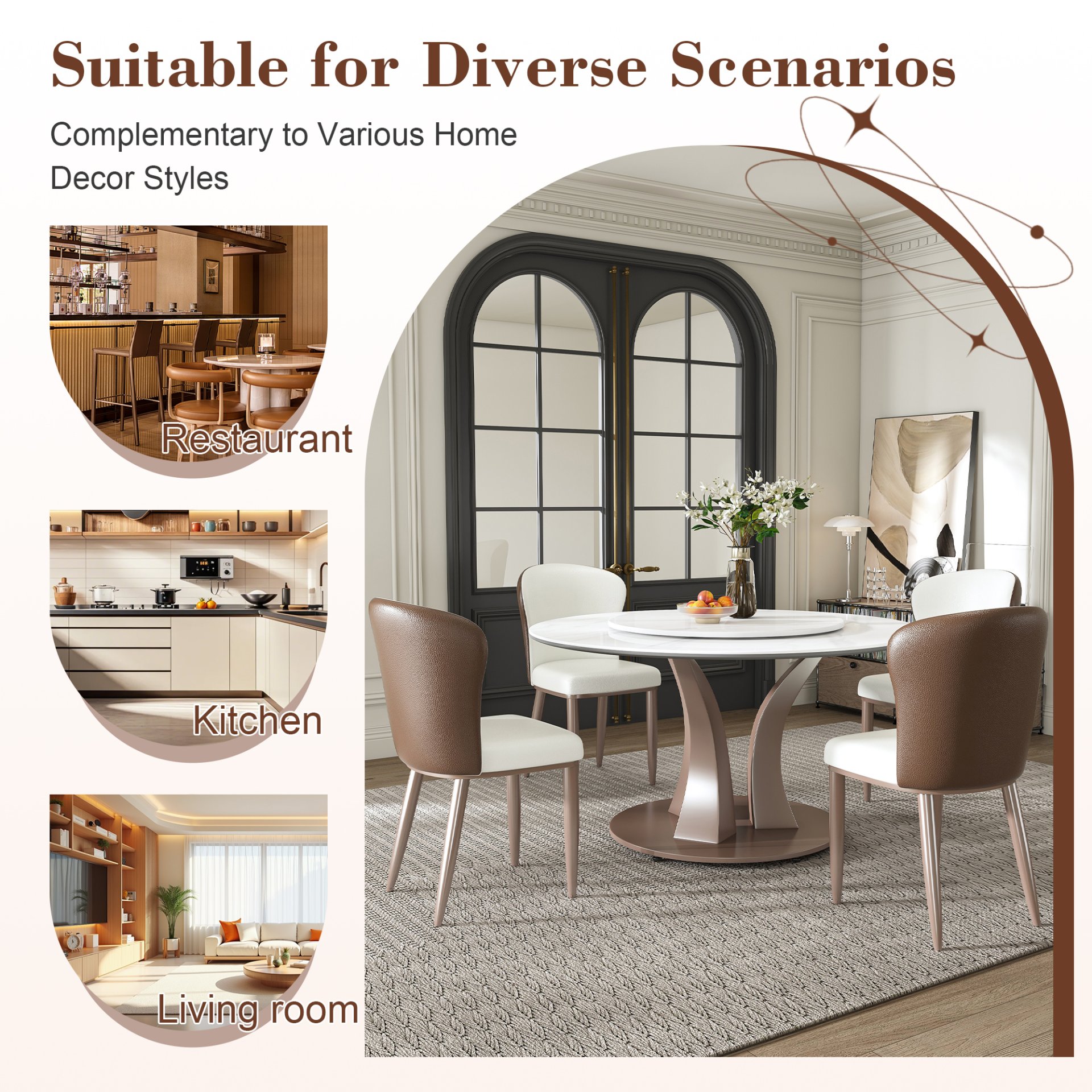 Table With Rotating Tray Scratch & Heat For Kitchen & Restaurant, 4 Chairs - White - Image 5