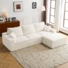 Shaped Sectional Sofa, Full Compression 3 Seater Cloud Couch With Chaise Sofa For Living Room, Ultra Soft Deep Seat Modular Sofa - Beige - Image 2