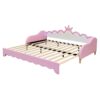 Twin Extending Daybed With LED Lights, Modern Upholstered Princess Daybed With Crown Headboard - Pink - Image 10