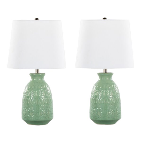 Claudia - Contemporary Lamp (Set of 2) - Sage Green / Polished Nickel / White
